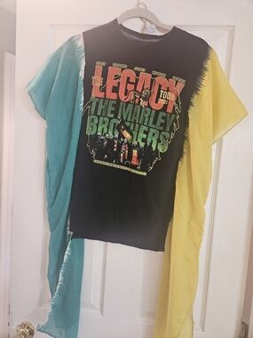 Upcycle Marley Brothers 'The Legacy' Black Graphic Tee Kimono